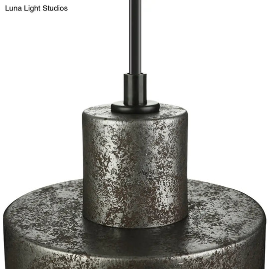 Iron Pendant Lighting With 4 Aged Black Shades - Industrial Style Indoor Hanging Light
