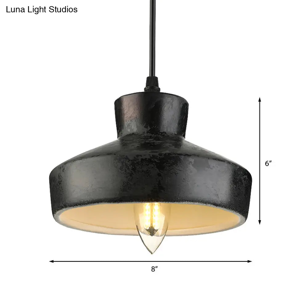 Iron Pendant Lighting With 4 Aged Black Shades - Industrial Style Indoor Hanging Light