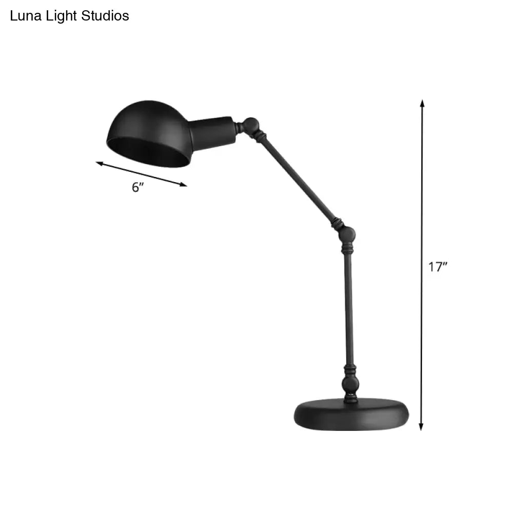 Industrial Style Led Reading Lamp In Black With Swing Arm - Metallic Dome Task Light