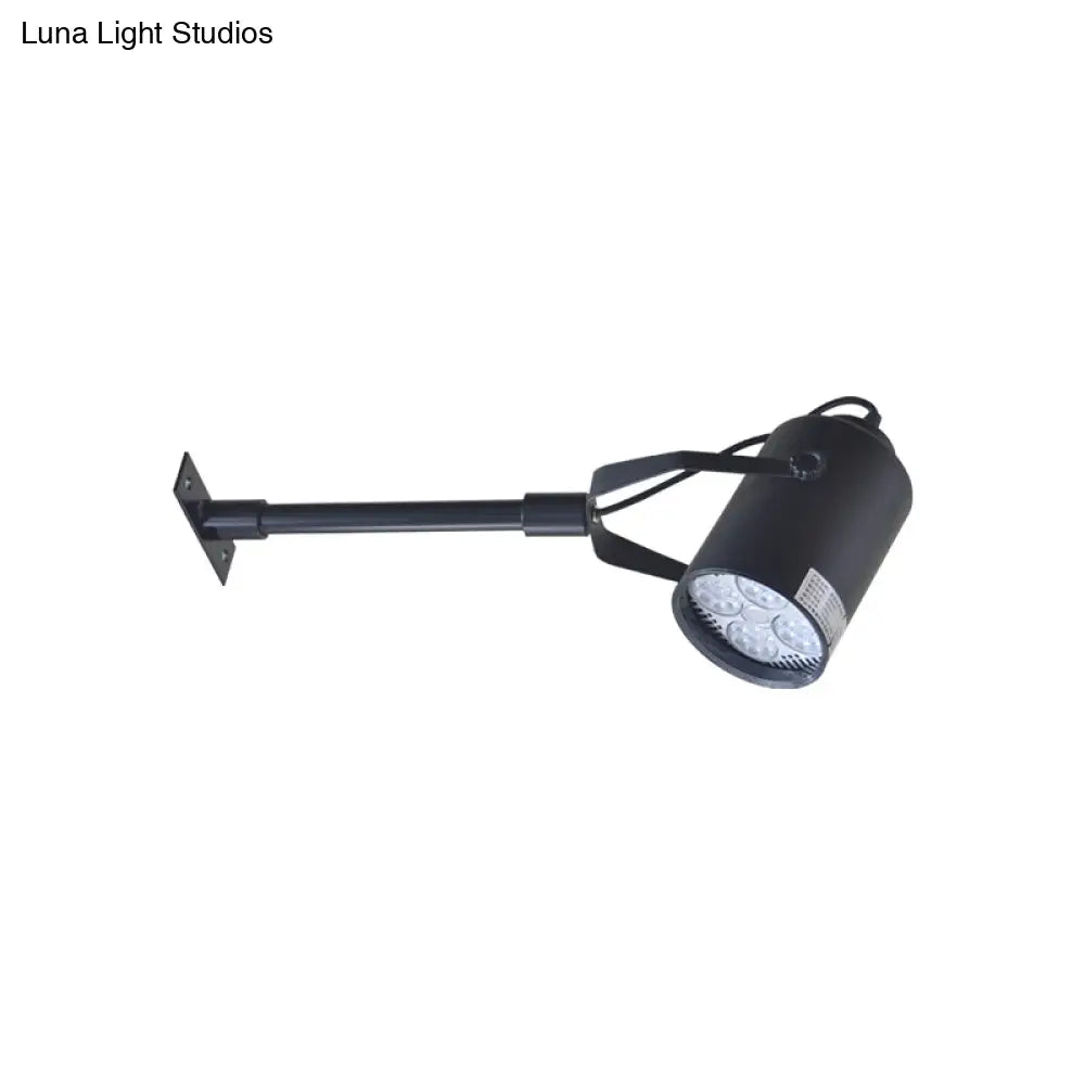 Industrial Style Led Rotatable Cylinder Wall Sconce Lamp For Restaurants: Black Metallic Mini