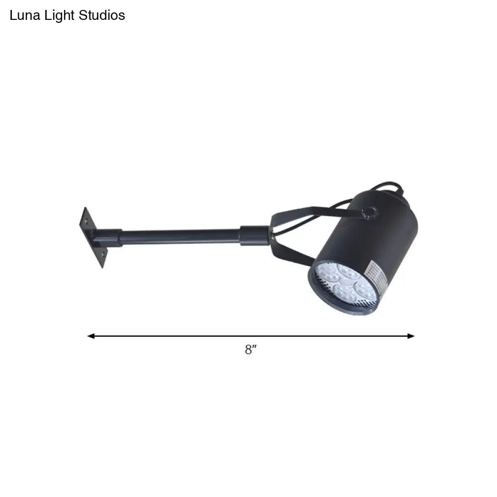 Industrial Style Led Rotatable Cylinder Wall Sconce Lamp For Restaurants: Black Metallic Mini