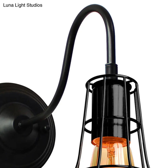 Industrial Style Metal Barn Wall Light Sconce - Black 1 Bulb Mounted Lamp With Wire Frame And