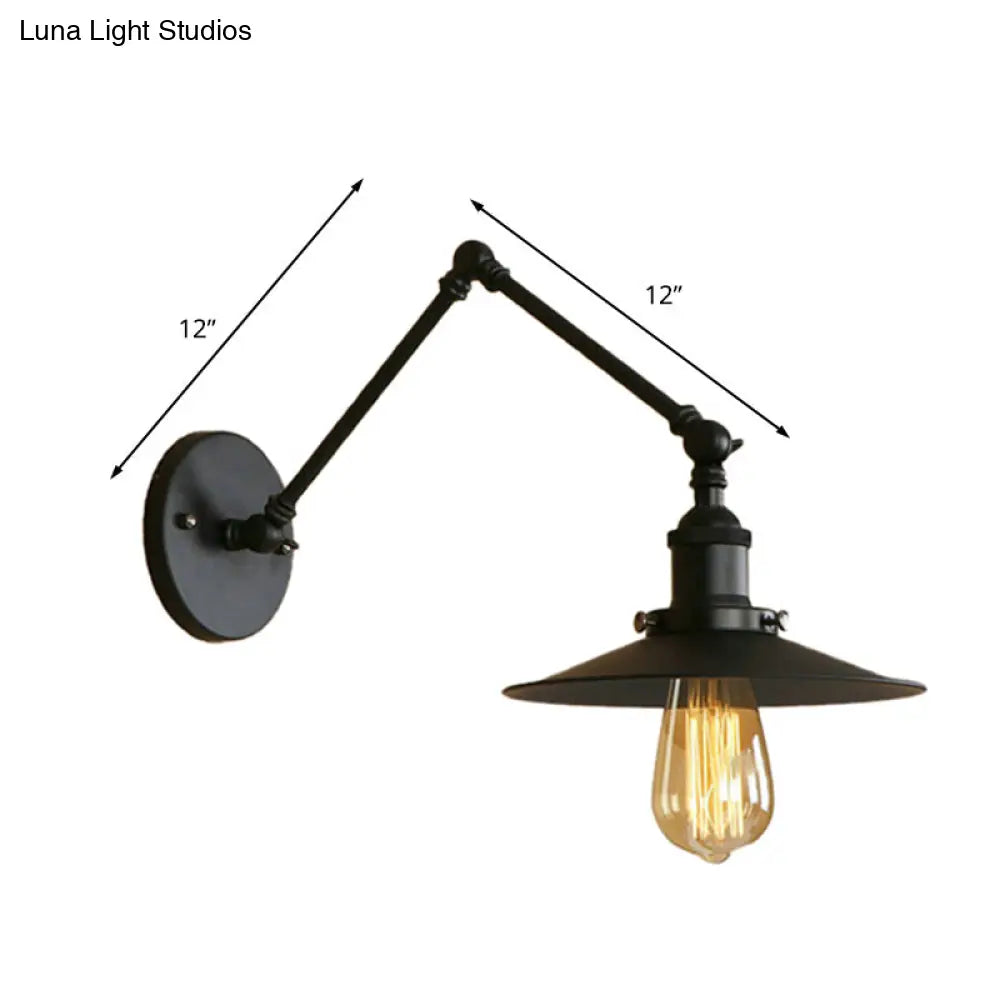 Industrial Style Metal Black/Rust Wall Mount Light With Swing Arm And Flat Shade - 1 Bulb Lamp