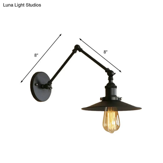 Industrial Style Metal Black/Rust Wall Mount Light With Swing Arm And Flat Shade - 1 Bulb Lamp