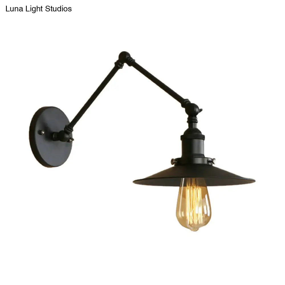 Industrial Style Metal Black/Rust Wall Mount Light With Swing Arm And Flat Shade - 1 Bulb Lamp