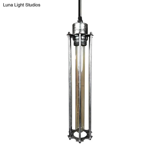 Industrial Style Metal Cage Pendant Light With Adjustable Cord - Antique Brass/Aged Silver Finish