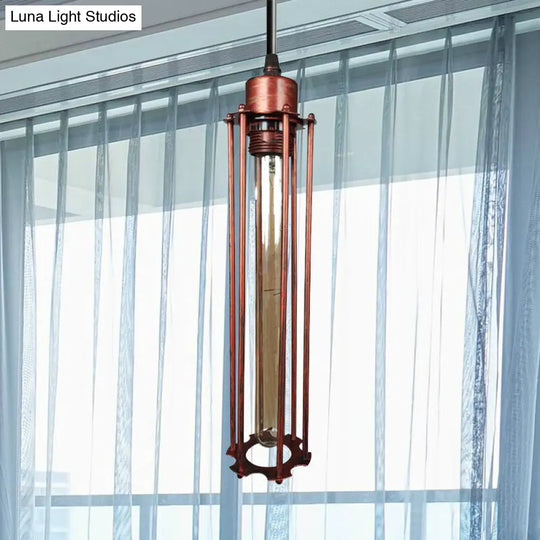 Industrial Style Metal Tube Cage Hanging Light - 1-Light Pendant Lighting For Dining Table