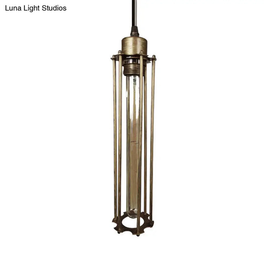 Industrial Style Metal Tube Cage Hanging Light - 1-Light Pendant Lighting For Dining Table
