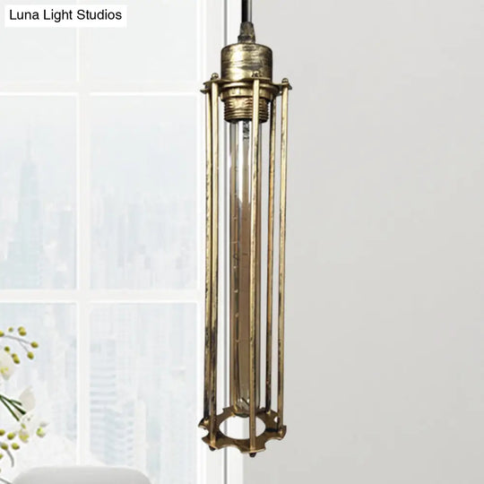 Industrial Style Metal Cage Pendant Light With Adjustable Cord - Antique Brass/Aged Silver Finish