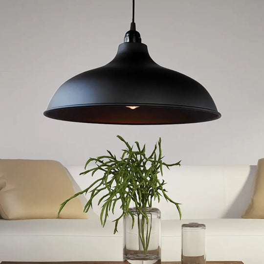 Industrial Style Metal Ceiling Pendant - Matte Black/Black Bowl Design For Living Room Black