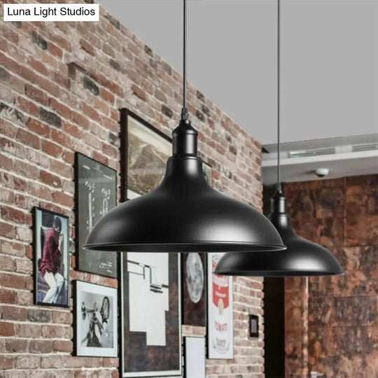 Industrial Style Metal Ceiling Pendant Light - Matte Black/Black Bowl Design For Living Room Black