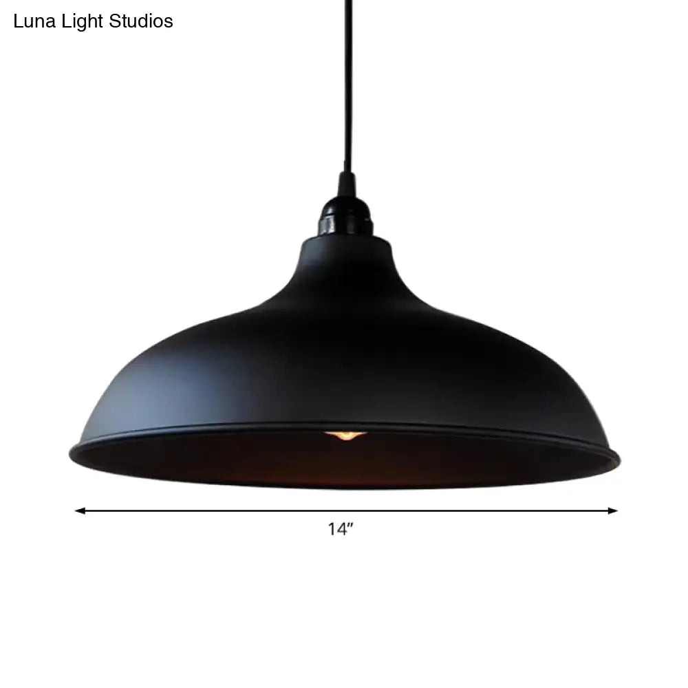 Industrial Style Metal Ceiling Pendant - Matte Black/Black Bowl Design For Living Room