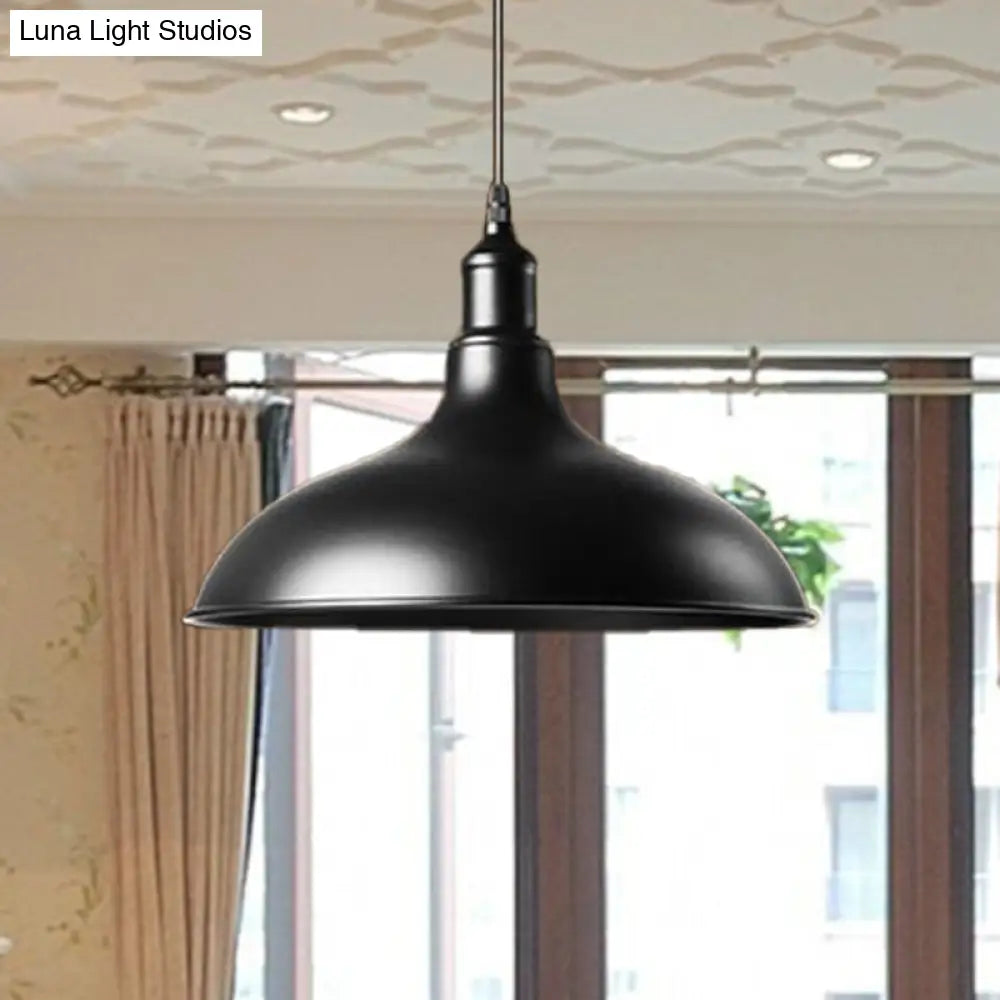 Industrial Style Metal Ceiling Pendant Light - Matte Black/Black Bowl Design For Living Room