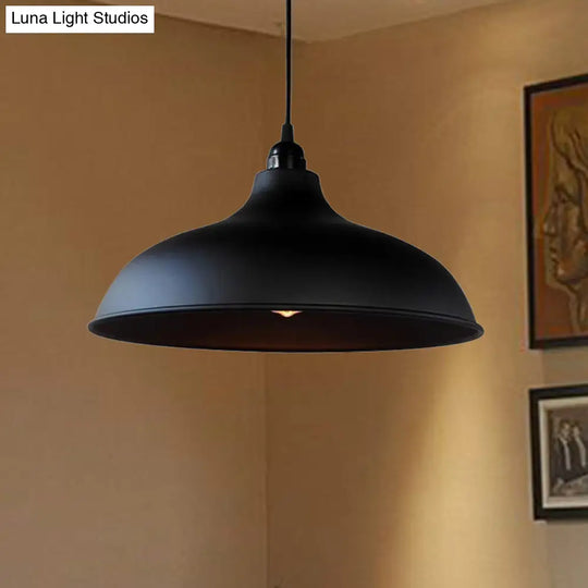 Industrial Style Metal Ceiling Pendant - Matte Black/Black Bowl Design For Living Room