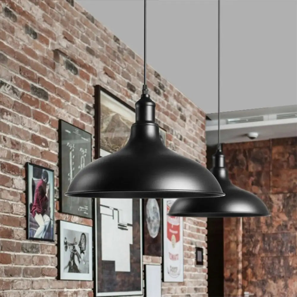 Industrial Style Metal Ceiling Pendant - Matte Black/Black Bowl Design For Living Room Black