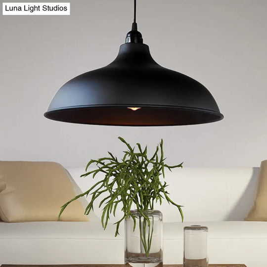 Industrial Style Metal Ceiling Pendant Light - Matte Black/Black Bowl Design For Living Room Black