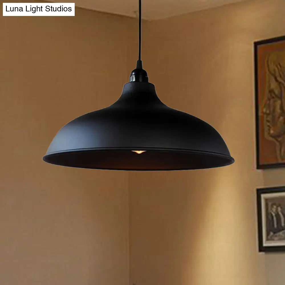 Industrial Style Metal Ceiling Pendant Light - Matte Black/Black Bowl Design For Living Room