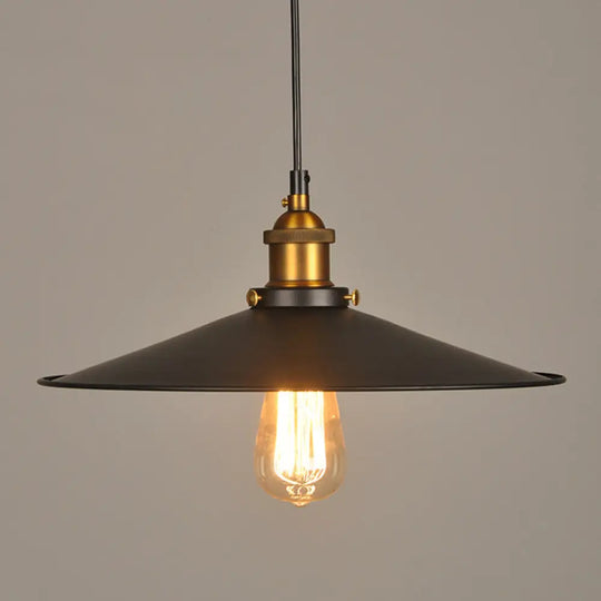 Industrial Style Metal Cone Pendant Lamp In Black / 12’