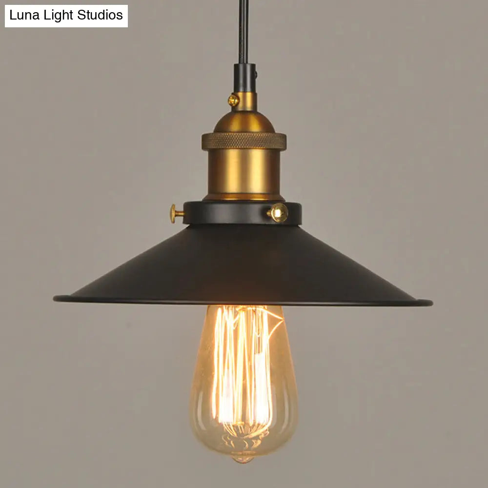 Industrial Style Metal Cone Pendant Lamp In Black