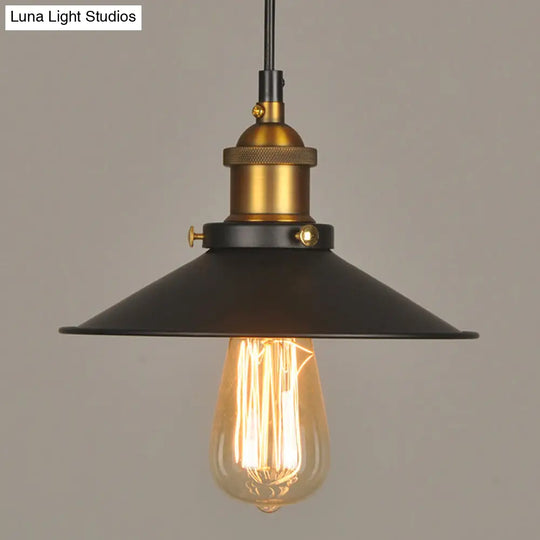 Industrial Style Metal Cone Pendant Lamp In Black