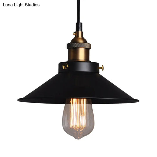 Industrial Style Metal Cone Pendant Lamp In Black