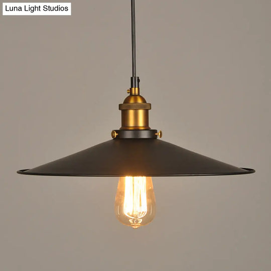 Industrial Style Metal Cone Pendant Lamp In Black