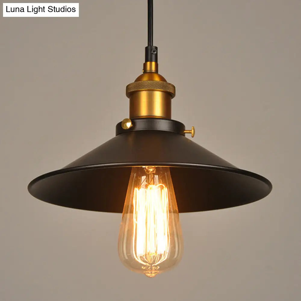 Industrial Style Black Metal Cone Pendant Lamp - Warehouse Lighting / 9.5
