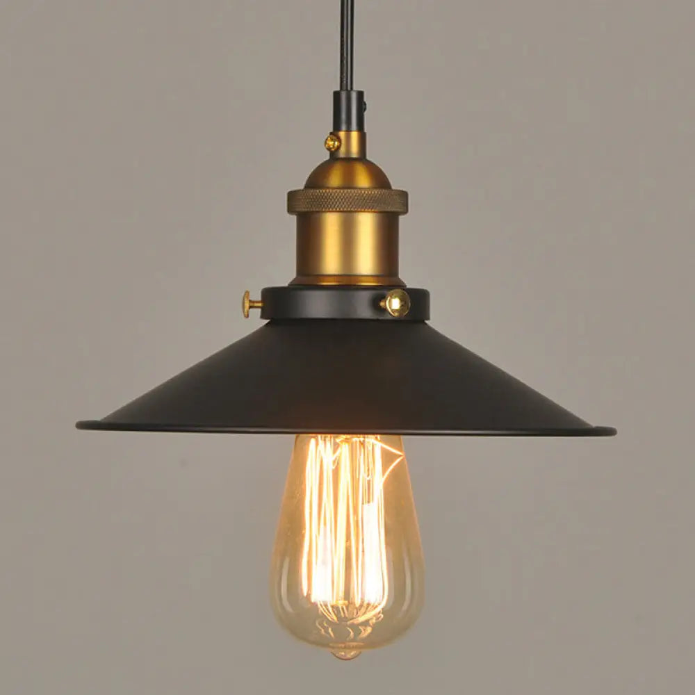 Industrial Style Metal Cone Pendant Lamp In Black / 8.5’