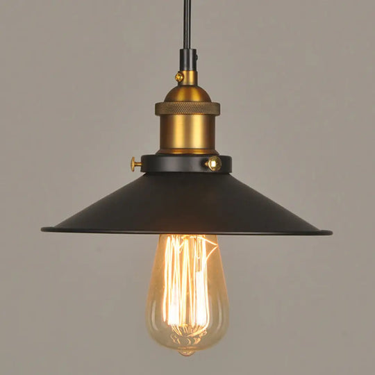 Industrial Style Metal Cone Pendant Lamp In Black / 8.5’