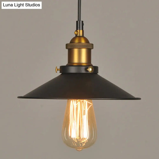 Industrial Style Black Metal Cone Pendant Lamp - Warehouse Lighting / 8.5