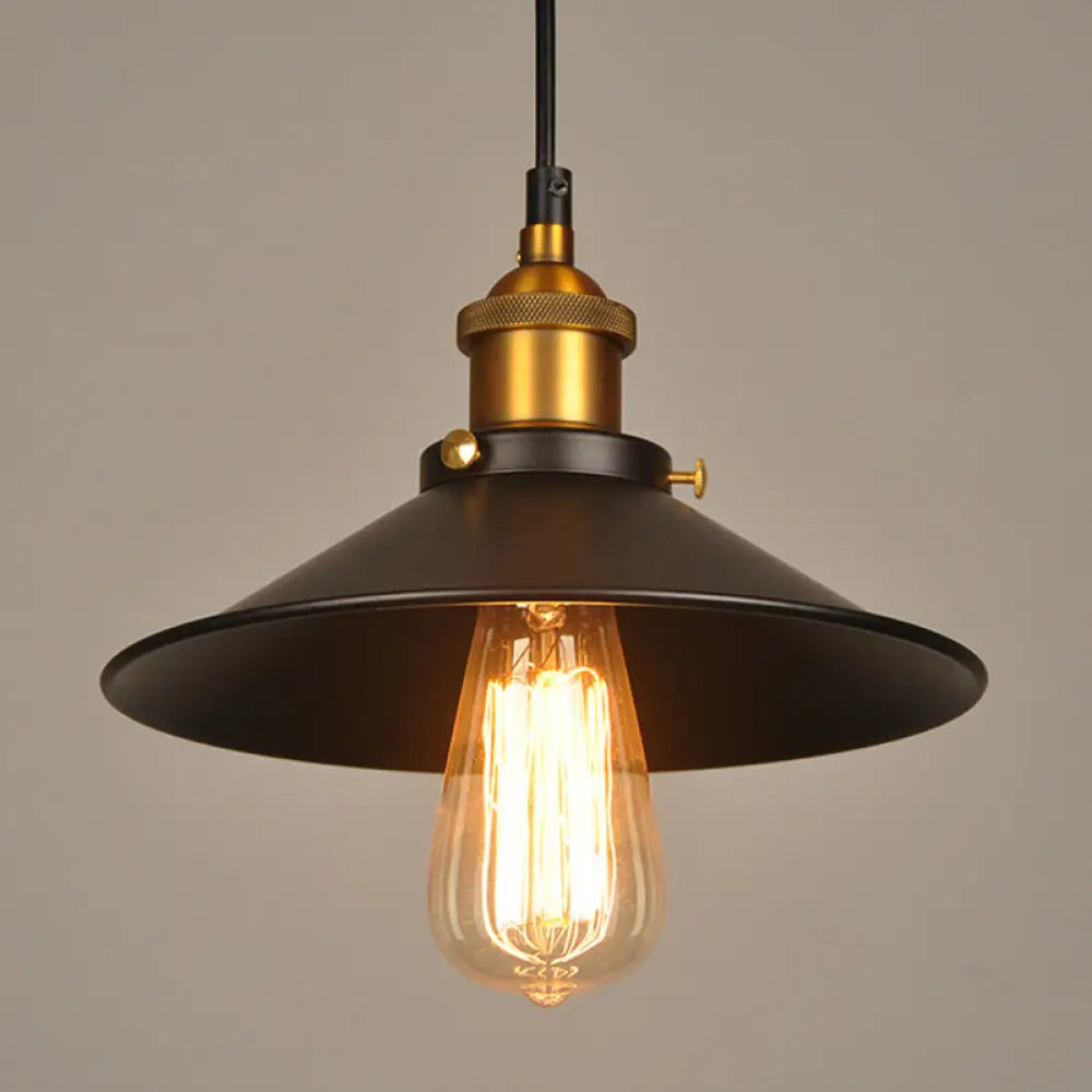 Industrial Style Metal Cone Pendant Lamp In Black / 9.5’