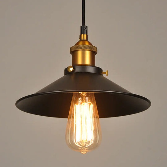 Industrial Style Metal Cone Pendant Lamp In Black / 9.5’
