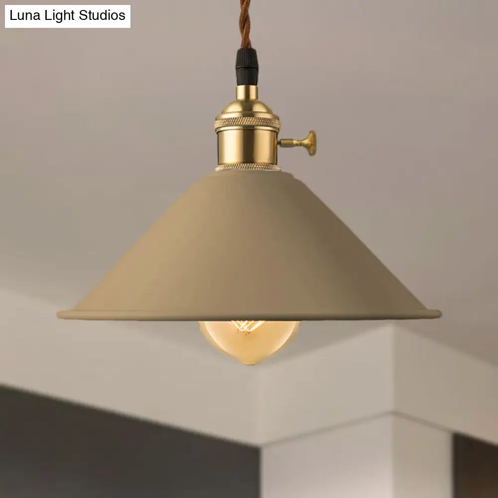 Industrial Style Conic Shade Ceiling Light With Gray/White/Pink Pendant Design Brown