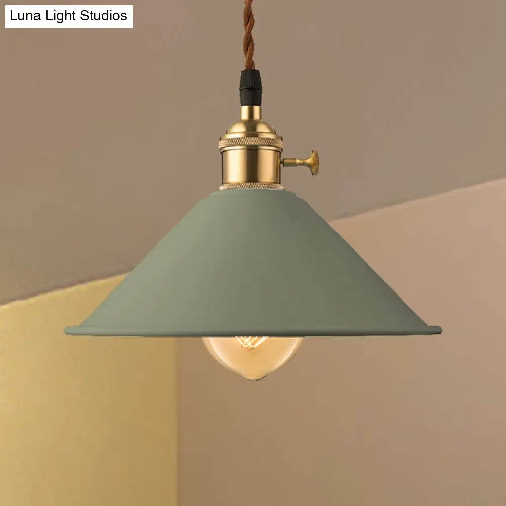 Industrial Style Conic Shade Ceiling Light With Gray/White/Pink Pendant Design Green