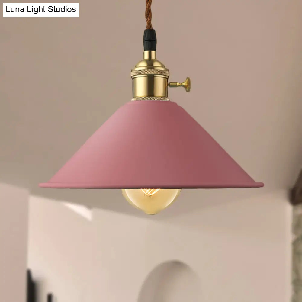 Industrial Style Conic Shade Ceiling Light With Gray/White/Pink Pendant Design