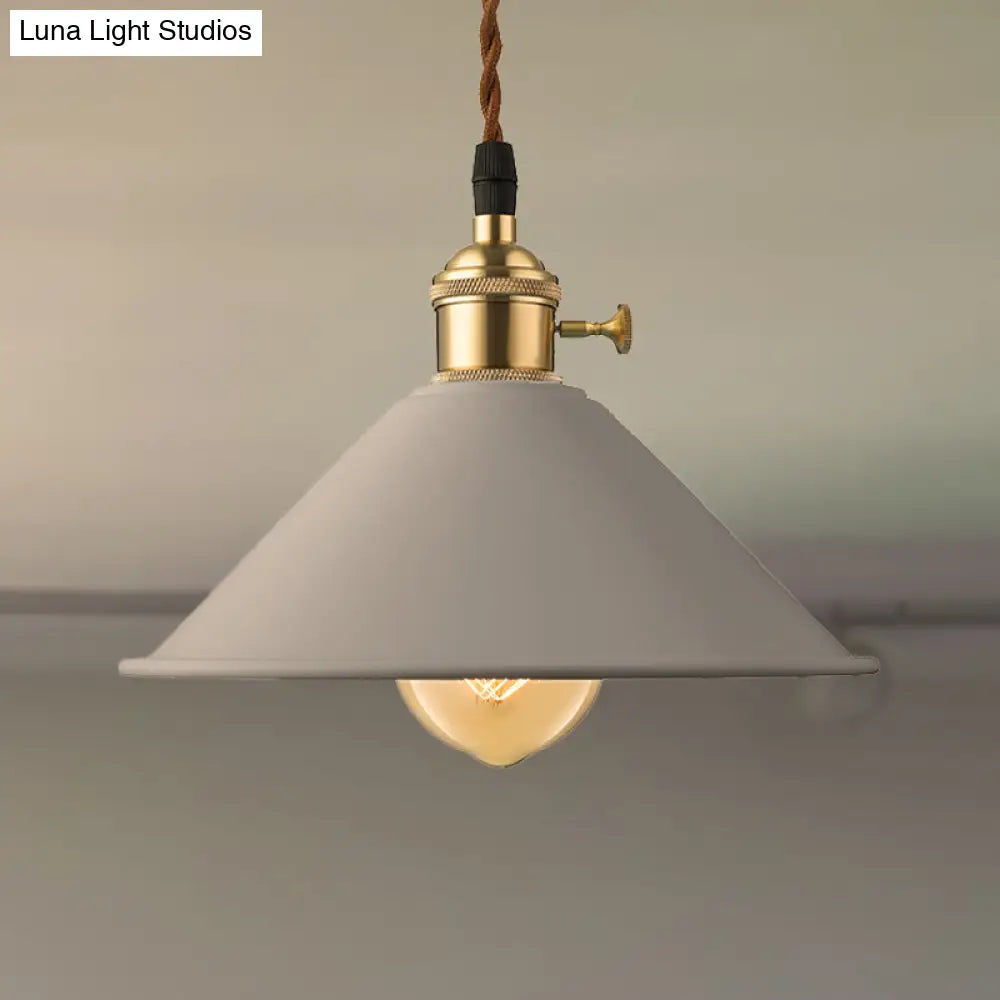 Industrial Style Conic Shade Ceiling Light With Gray/White/Pink Pendant Design