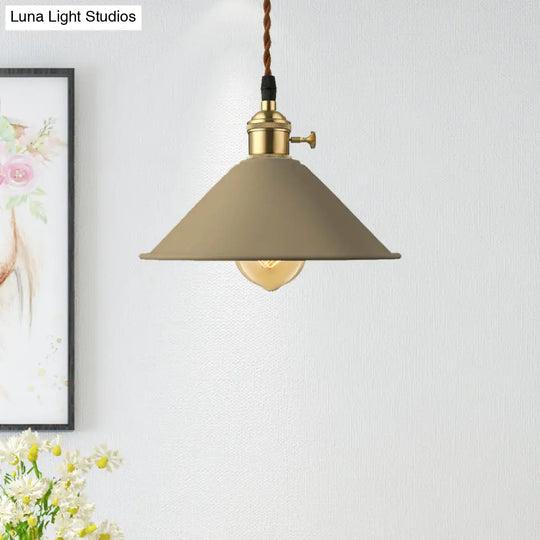 Industrial Style Metal Conic Shade Dining Room Ceiling Light Fixture - 1 Gray/White/Pink Pendant