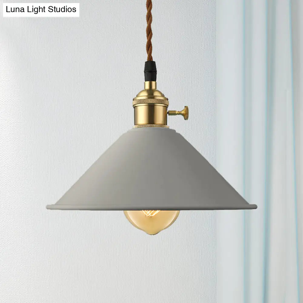 Industrial Style Conic Shade Ceiling Light With Gray/White/Pink Pendant Design