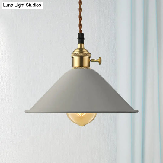 Industrial Style Conic Shade Ceiling Light With Gray/White/Pink Pendant Design