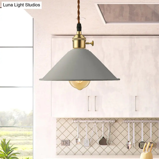 Industrial Style Metal Conic Shade Dining Room Ceiling Light Fixture - 1 Gray/White/Pink Pendant