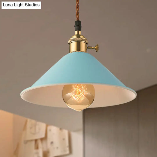 Industrial Style Metal Conic Shade Dining Room Ceiling Light Fixture - 1 Gray/White/Pink Pendant