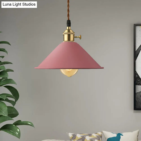 Industrial Style Metal Conic Shade Dining Room Ceiling Light Fixture - 1 Gray/White/Pink Pendant