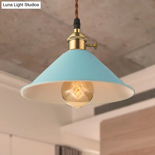 Industrial Style Conic Shade Ceiling Light With Gray/White/Pink Pendant Design Blue