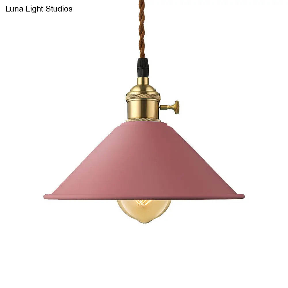 Industrial Style Metal Conic Shade Dining Room Ceiling Light Fixture - 1 Gray/White/Pink Pendant