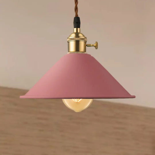 Industrial Style Metal Conic Shade Dining Room Ceiling Light Fixture - 1 Gray/White/Pink Pendant