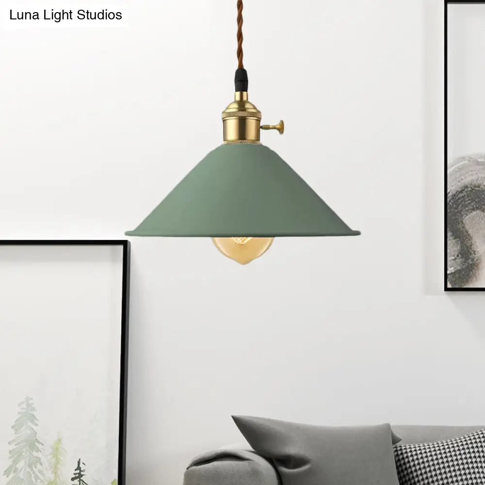 Industrial Style Metal Conic Shade Dining Room Ceiling Light Fixture - 1 Gray/White/Pink Pendant