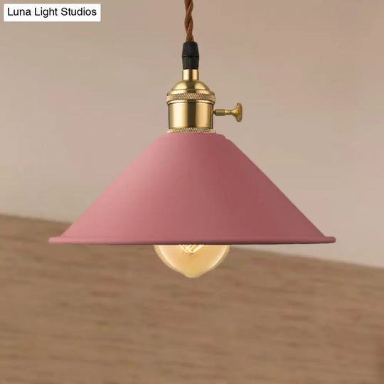 Industrial Style Conic Shade Ceiling Light With Gray/White/Pink Pendant Design Pink