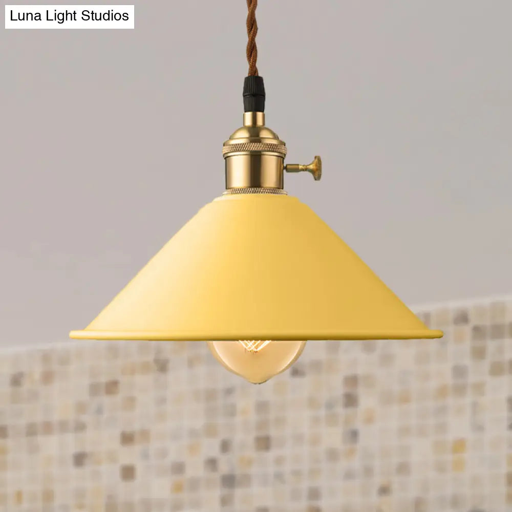 Industrial Style Conic Shade Ceiling Light With Gray/White/Pink Pendant Design