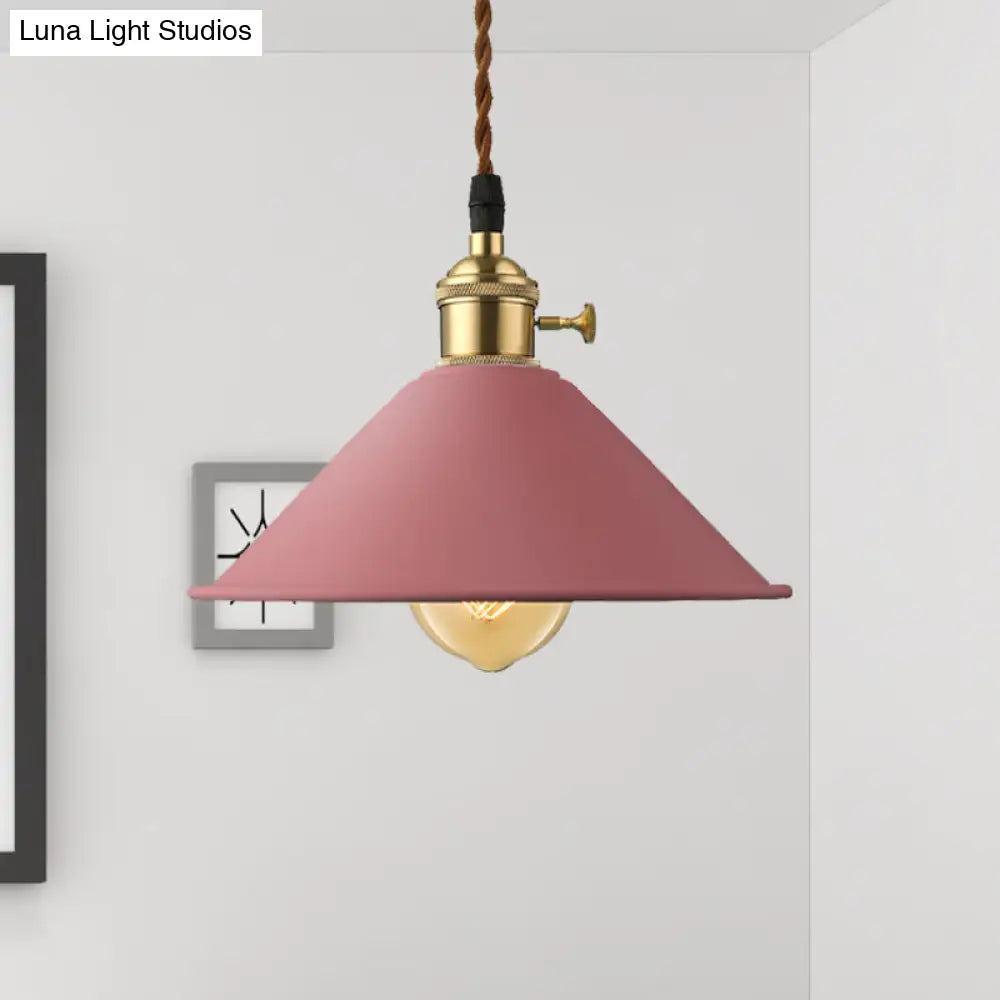 Industrial Style Conic Shade Ceiling Light With Gray/White/Pink Pendant Design