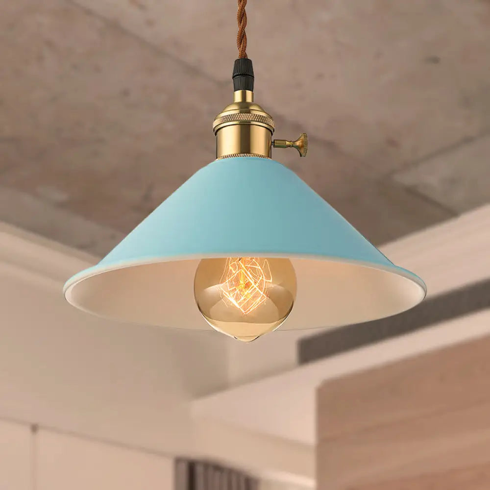 Industrial Style Metal Conic Shade Dining Room Ceiling Light Fixture - 1 Gray/White/Pink Pendant